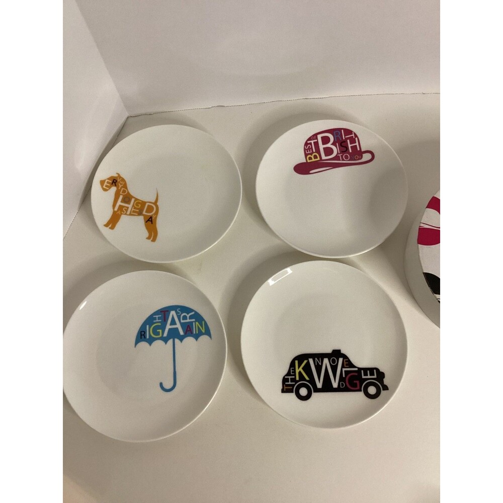 Royal Doulton London Pop In For Drinks Set of 4 Appetizer Plates Stoneware NIB - Picture 2 of 4